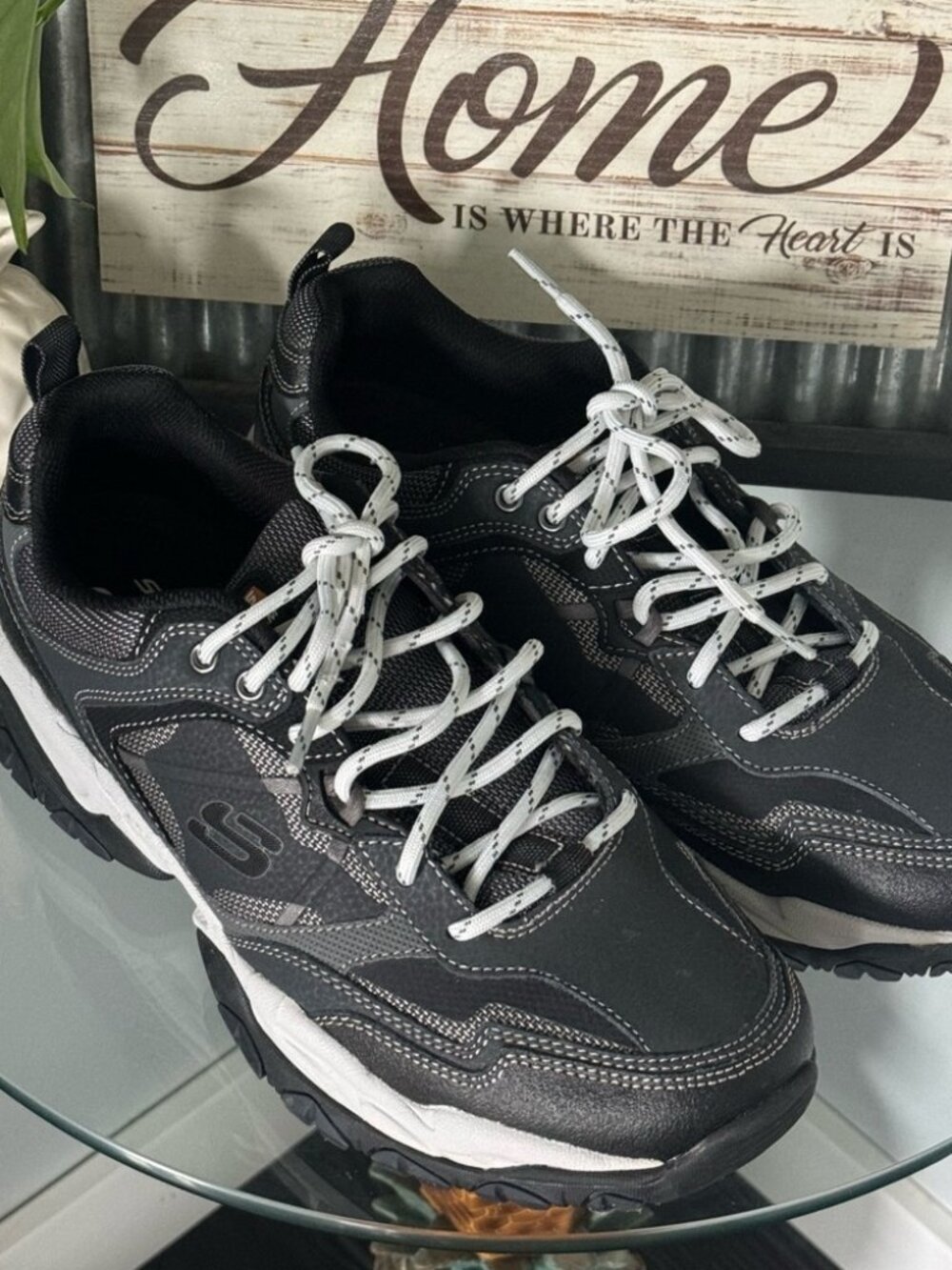 Skechers SN 52700 Memory Foam Low Lace Up Athletic Black Shoes Mens 13